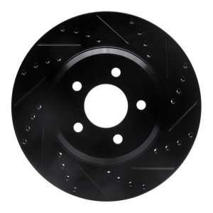 Ford Mustang Brake Rotor (1) - Front Right - R1 Concepts - Drilled & Slotted - Black - `05-`14